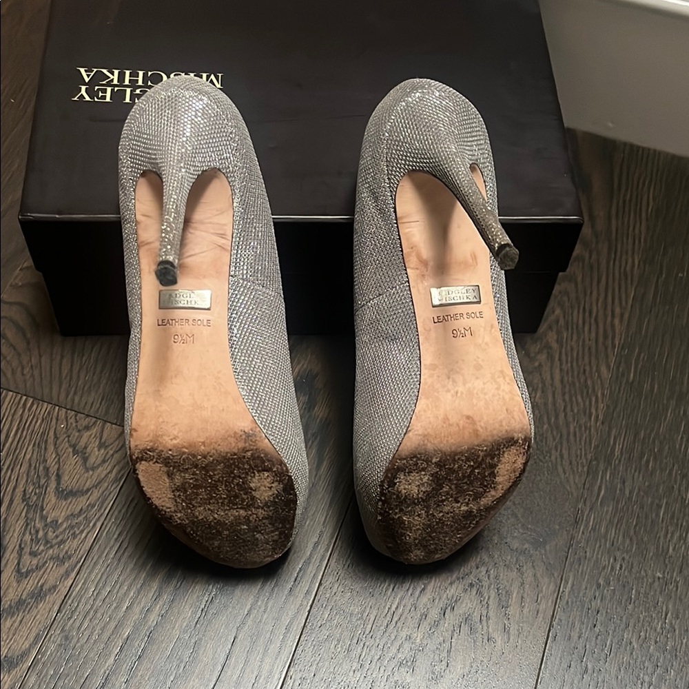 Badgley Mischka Women's Silver Peep-Toe Heels - DRAMA - Picture 6 of 10